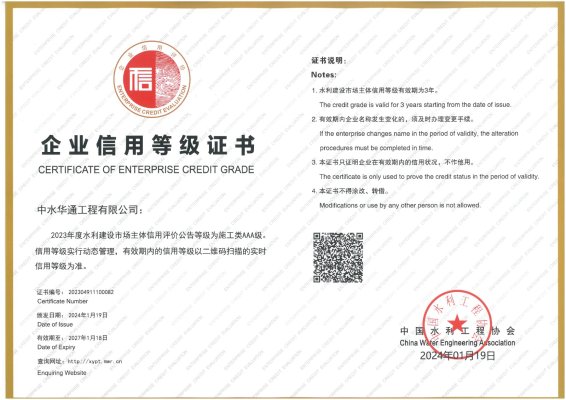 水利建設市場主體信用評價AAA級施工企業(yè)